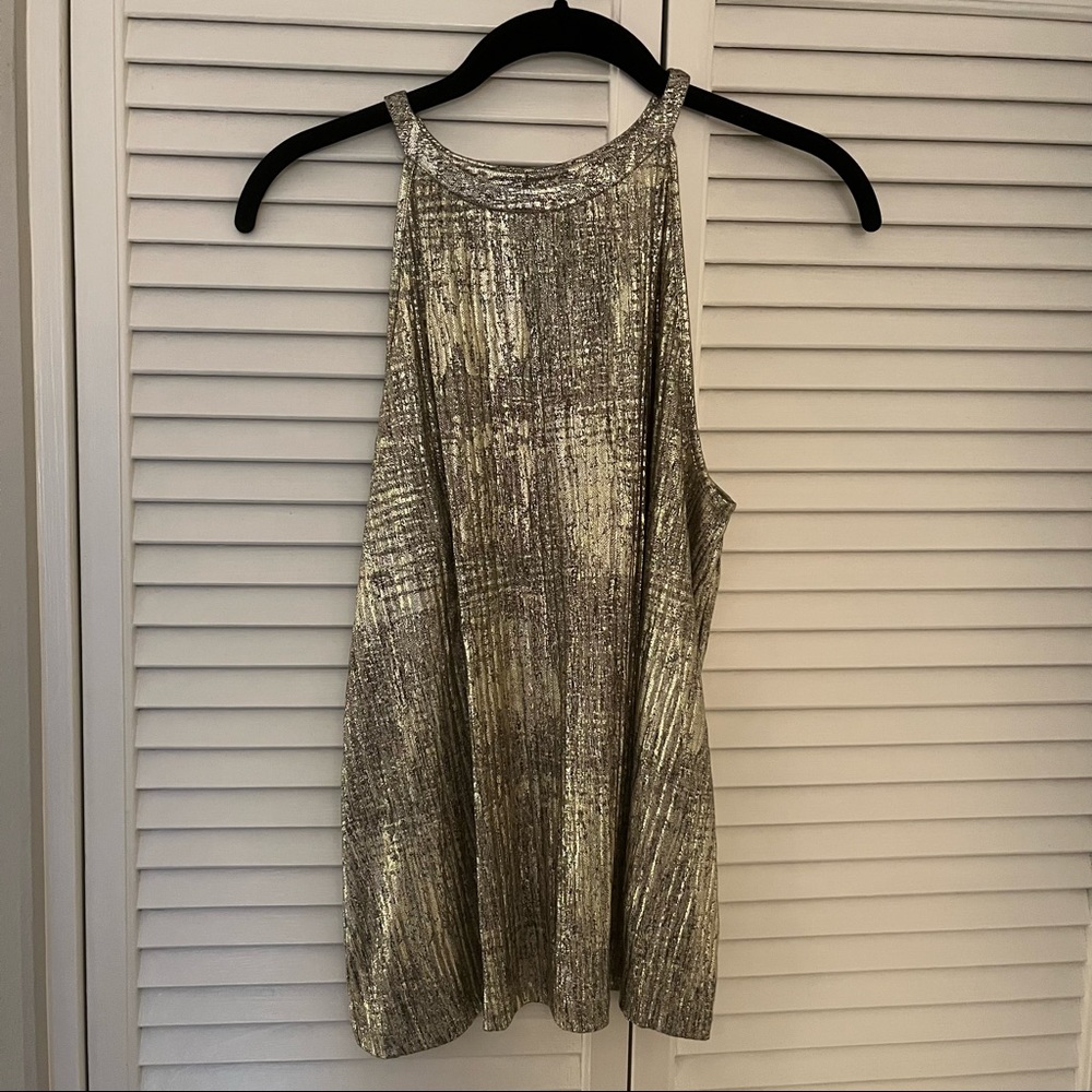 Anthropologie gold foil shimmer top, small